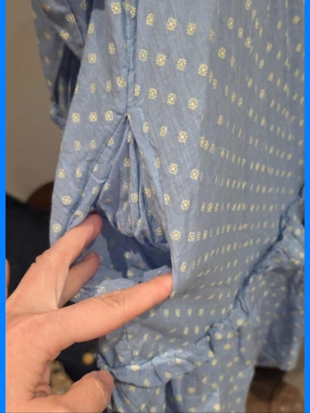 Light Blue Dot Print Peasant Blouse - Picture 7 of 7